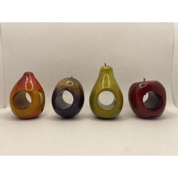 Vintage Napkin Rings Holders Wooden Set 4 Tableware Farmhouse Boho - Picture 1 of 7